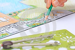 Backyard garden and pool design plan for villa