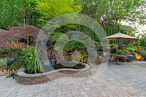 Backyard Landscaping Patio with Waterfall Pond