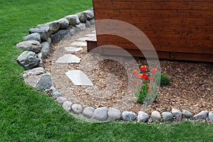 Backyard landscaping stone walkway