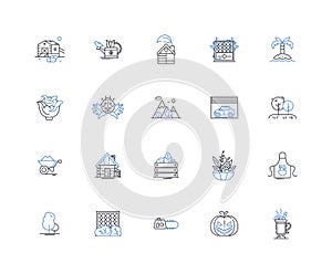 Backyard line icons collection. Lawn, Patio, Garden, Pool, Swing, Shed, Deck vector and linear illustration. Barbecue