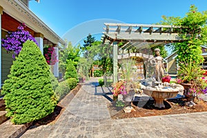 Backyard with outdoor living room.