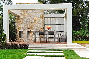 Backyard patio in garden