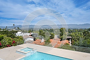 Backyard pool with mountain view in Encino, California
