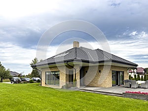 Backyard view of a new modern elegant private house