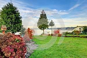 BAckyard view of Water Front home in Redondo Washington photo