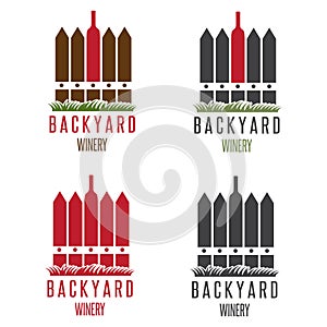 Backyard winery vector design template with fence