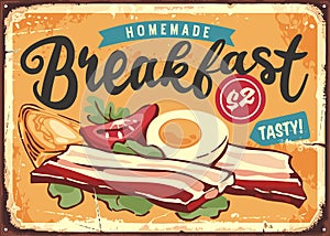 Bacon, boiled eggs and ingredients retro tin sign