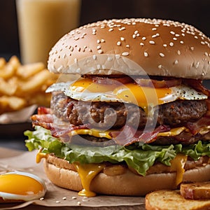 Bacon Cheeseburger with Runny Eggs photo