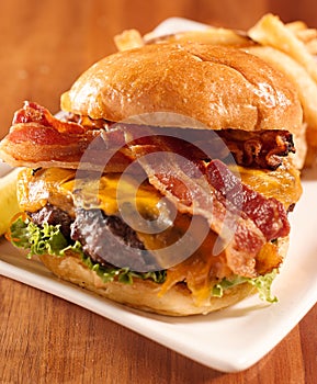 Bacon cheeseburger served openfaced