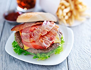 Bacon chesseburger with fries and cola
