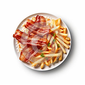 Bacon And Chips On White Plate - Commercial Style Image
