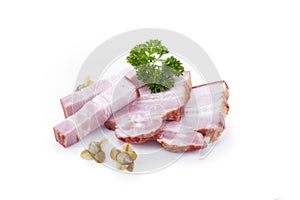Bacon chop pieces meat delicacy. Grease lard isolated