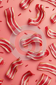 Bacon day, Crispy bacon strips on a pink background