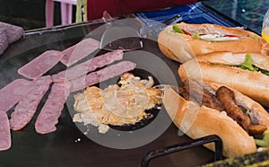 Bacon egg sanwich for breakfast in vangvieng