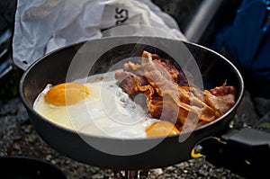 Bacon and eggs camping