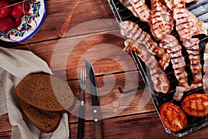 Bacon grilled barbecue grill rye bread board