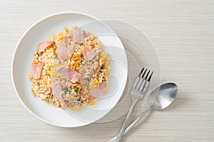 bacon ham fried rice on plate