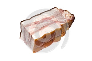 Bacon isolated on white background.Piece of pork belly.