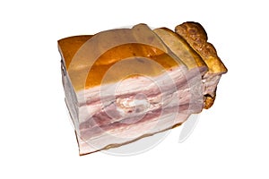 Bacon isolated on white background.Piece of pork belly.