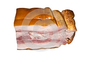 Bacon isolated on white background.Piece of pork belly.