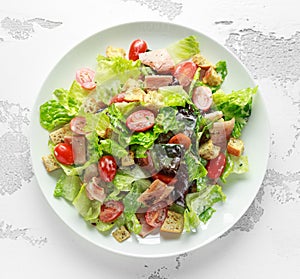 Bacon Lettuce Tomato, BLT salad with creamy dressing sauce, croutons