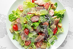 Bacon Lettuce Tomato, BLT salad with creamy dressing sauce, croutons