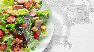 Bacon Lettuce Tomato, BLT salad with creamy dressing sauce, croutons