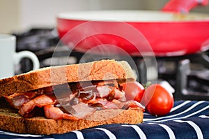 Bacon sandwich with brown sauce