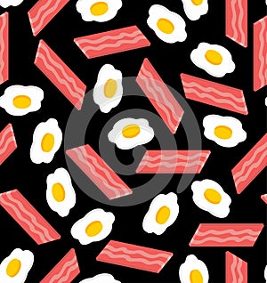 Bacon and Scrambled eggs pattern seamless. Fried egg and Thin layer of fried meat background