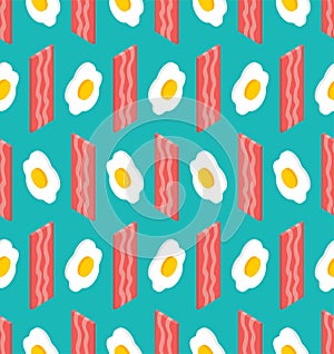 Bacon and Scrambled eggs pattern seamless. Fried egg and Thin layer of fried meat background