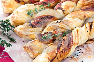 Bacon sticks pastry with black sesame and thyme