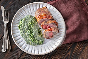 Bacon-wrapped beef steack