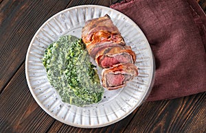 Bacon-wrapped beef steack