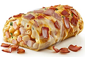 Bacon-wrapped breakfast burrito with scrambled eggs, cheese, and crispy bacon, hearty and satisfying, perfect for a quick and d photo