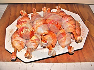 Bacon Wrapped Chicken Drumsticks Raw