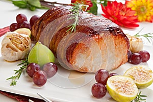 Bacon-wrapped Pork Loin with Fruits