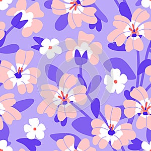 Bacopa Monnieri Seamless pattern with Brahmi flower, plant and leaves. Spring vector background for print, fabric, tablecloth,