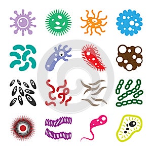 Bacteria Microbes Viruses Icons Set