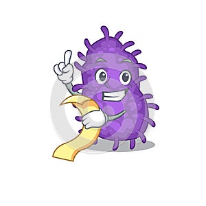 Bacteria bacilli mascot character design with a menu on his hand