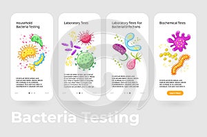 Bacteria biochemical laboratory testing mobile application user interface set realistic vector