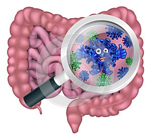 Bacteria Cartoon Character in Gut or Intestines