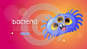 Bacteria cartoon web banner with funny microbe