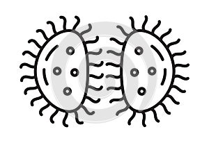 Bacteria cell divides, virus icon in line, outline style. Viral infection, amoeba, infusoria simple sign for app, web.