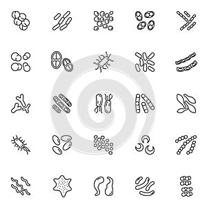 Bacteria cell line icons set photo