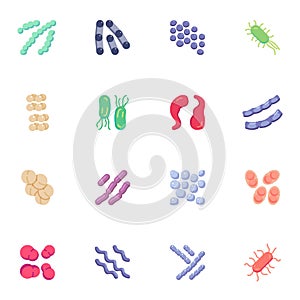 Bacteria cells flat icons set photo