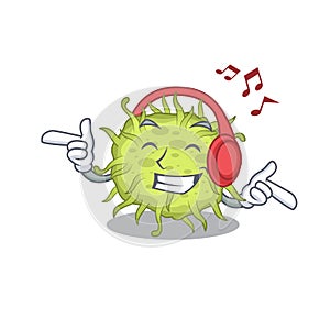 Bacteria coccus Cartoon design concept listening music