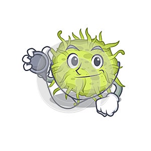 Bacteria coccus in doctor cartoon character with tools photo