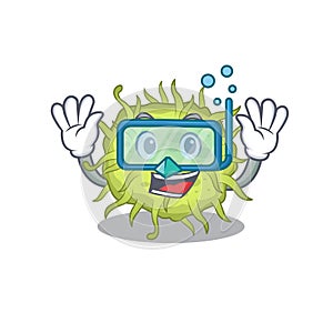 Bacteria coccus mascot design concept wearing diving glasses
