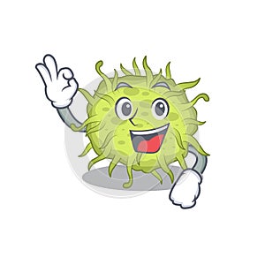 Bacteria coccus mascot design style with an Okay gesture finger