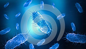 Bacteria colony under microscope, illustration. Laboratory research